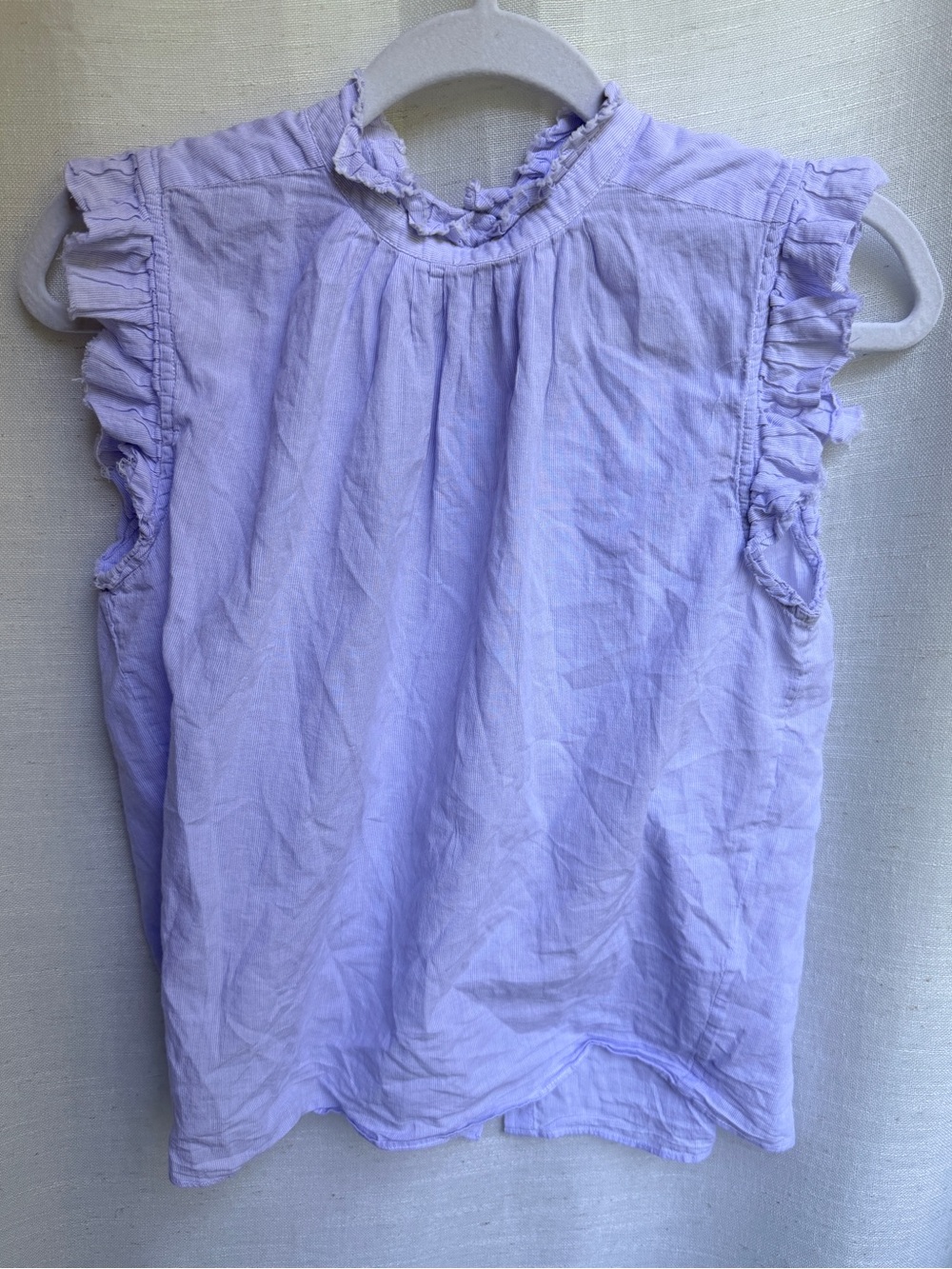 FRAME Light Blue Striped Ruffle Neck Button Back Cotton Blouse Size S